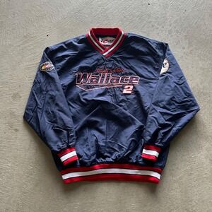 Vintage 90s Rusty Wallace Nascar Jacket Size Large Navy Blue Pullover Racing #2